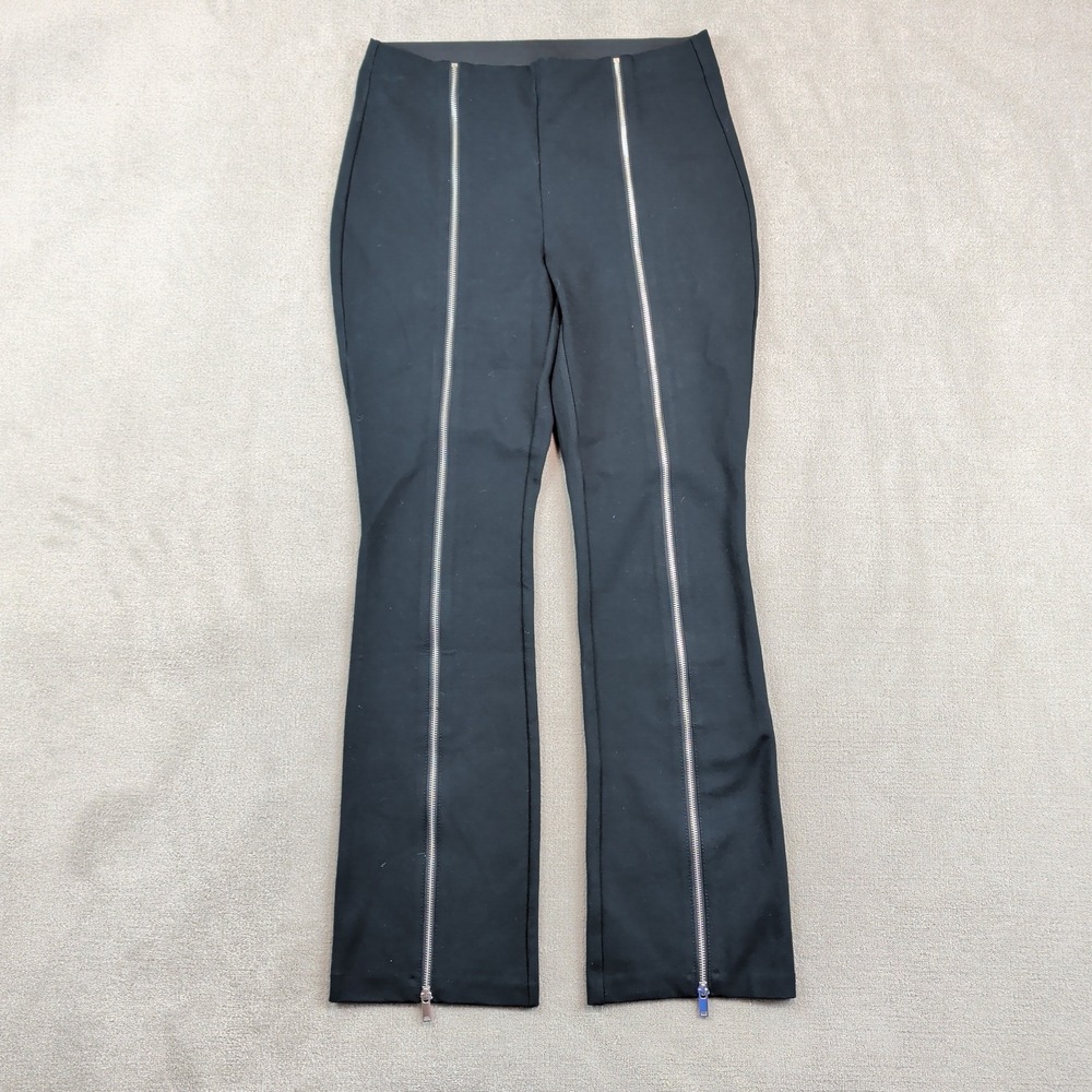 Bar III Black Zip Front Split Hem Flare Pants High Waist Ponte Leggings Size M